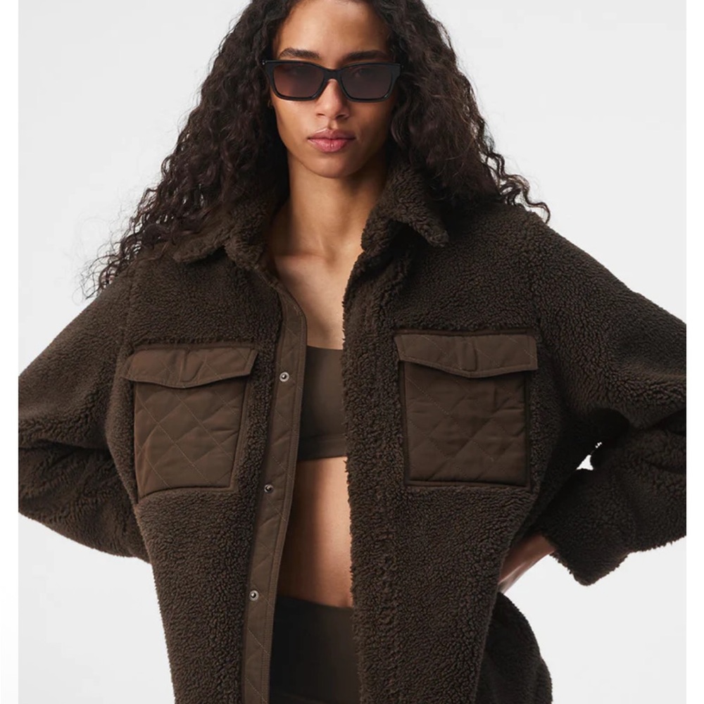 ALO Yoga Brown Teddy Sherpa Jacket with Quilted Pockets - Picture 1 of 7